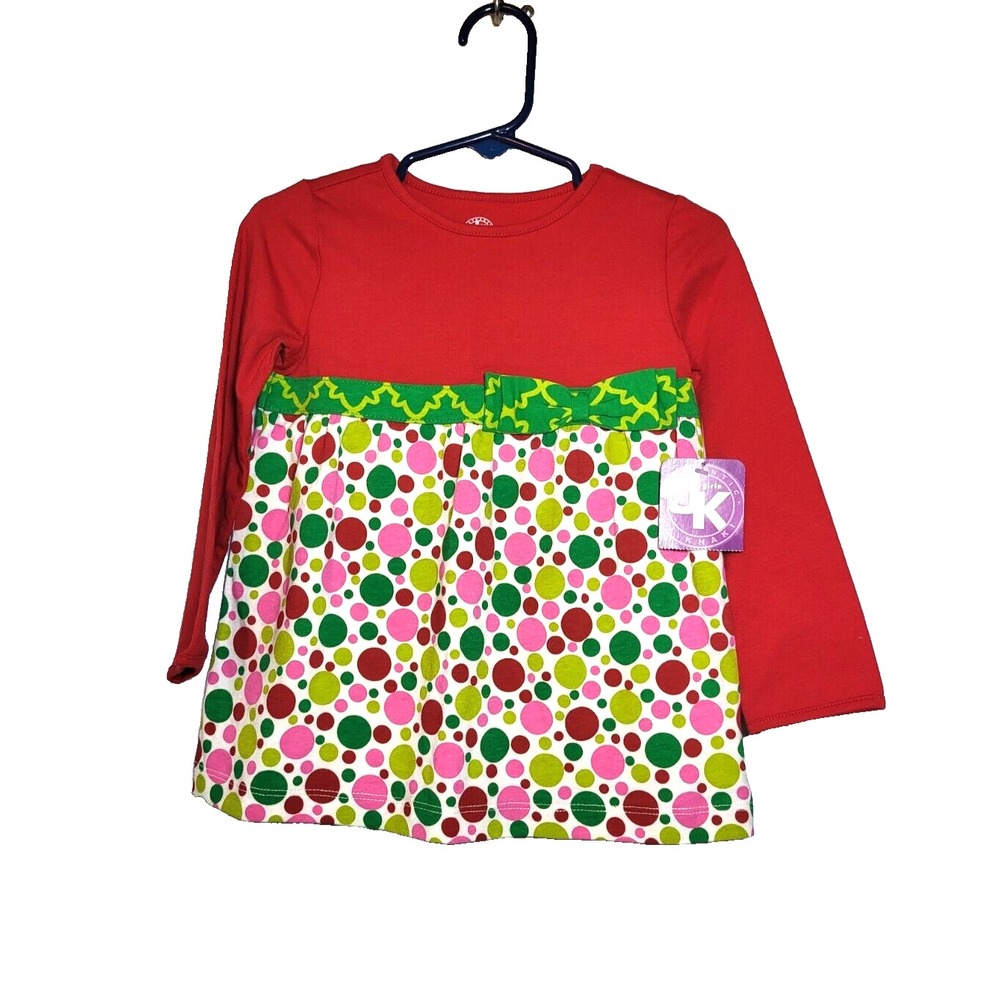 NWT J. Khaki Girls Christmas Knit Red Large Colorful‎ Polka Dots Dress 2T
